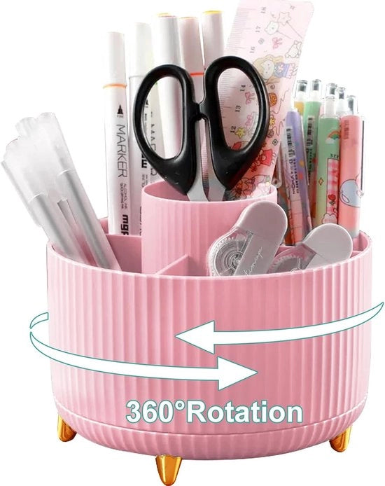 Organizzatore per penne rotante - 360 gradi supporto per spazzola per trucco - 5 contenitori - rosa