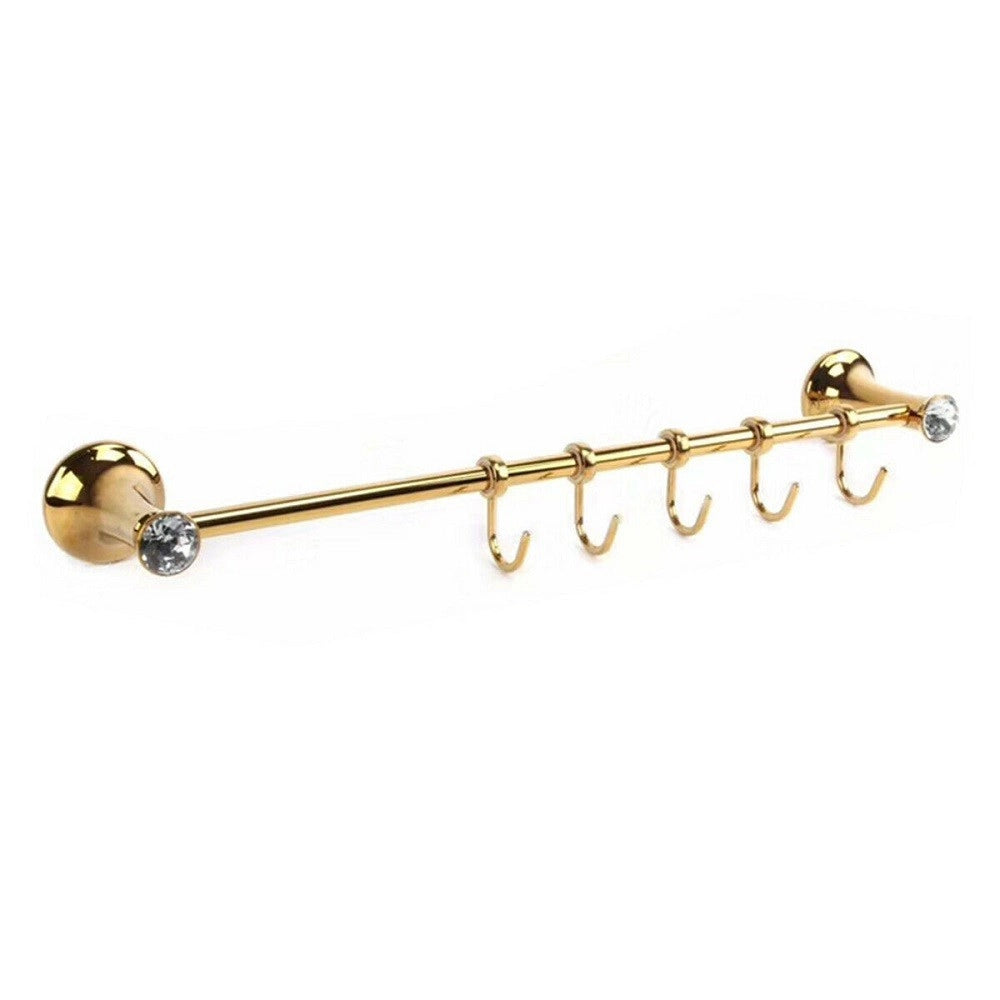 Trade Shop - Porta Asciugamani 5 Ganci Supporto Arredo Bagno Casa Cucina Dorato Oro Dgo-099 -