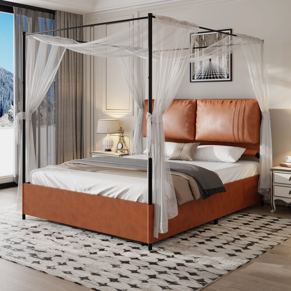 Letto Imbottito in Pelle con Cuscini ¨C MINIMAL ¨C 140x200, Nero, Metallo