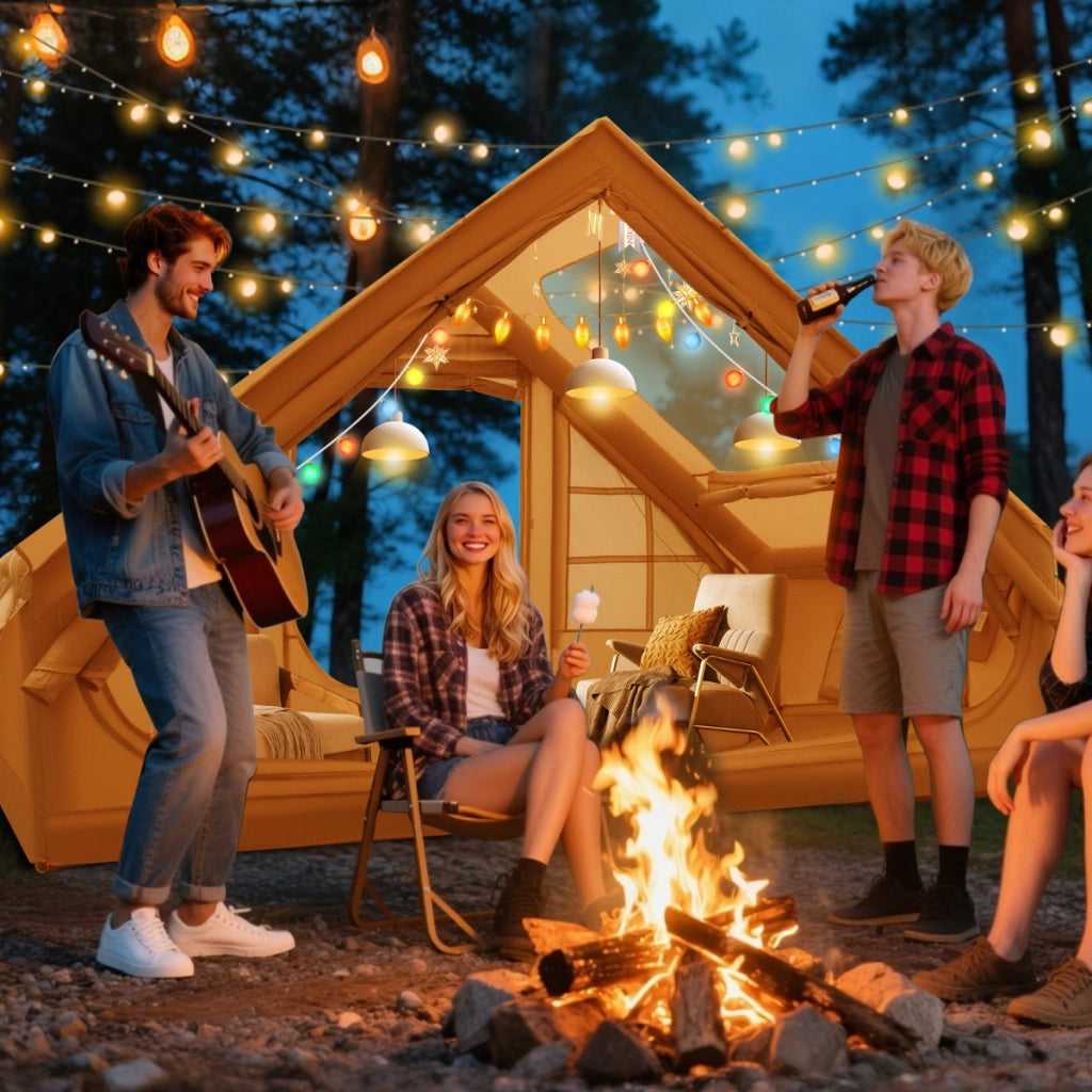 Tenda gonfiabile impermeabile per 4-6 persone con pompa, Tenda familiare portatile facile da montare per tutte le stagioni Beige-Tende