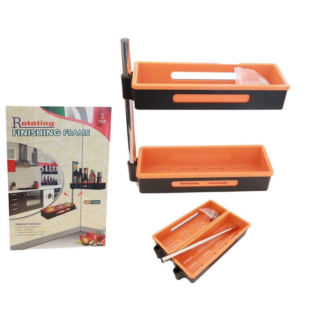 Trade Shop - Mensola Pensile Da Parete Scaffale Muro 2 Vani Rotante 180° Porta Spezie Salse -