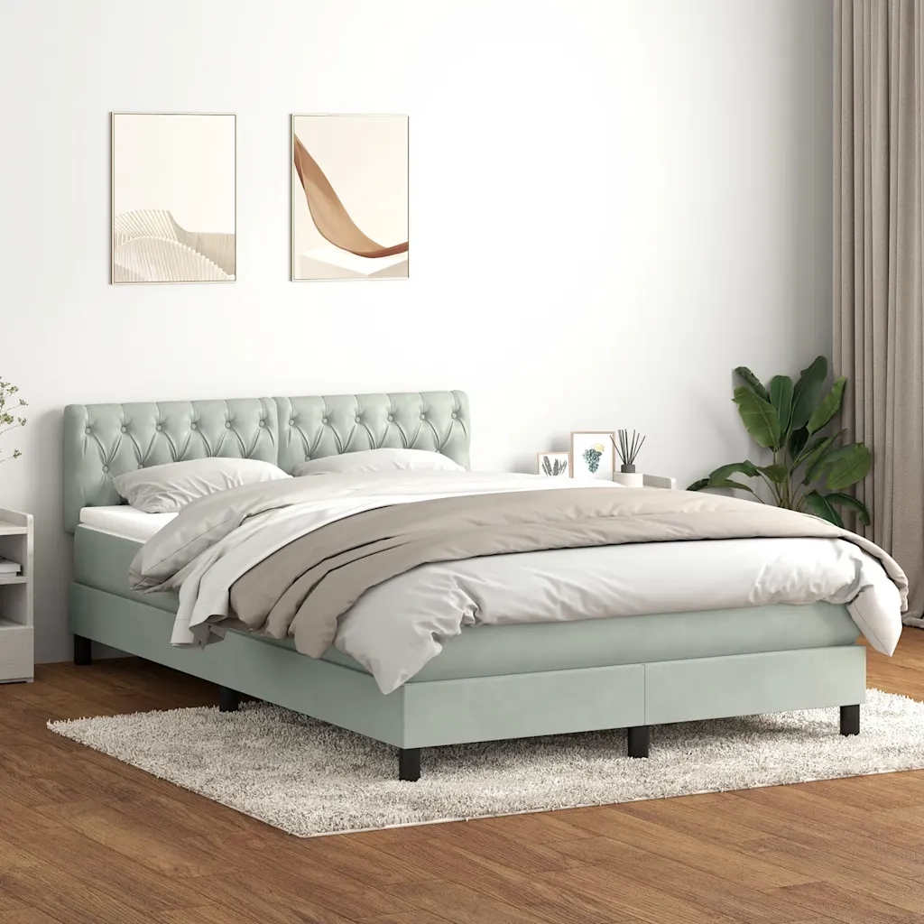 Letto a Molle con Materasso e LED Grigio Chiaro 160x210cm Velluto 3317175