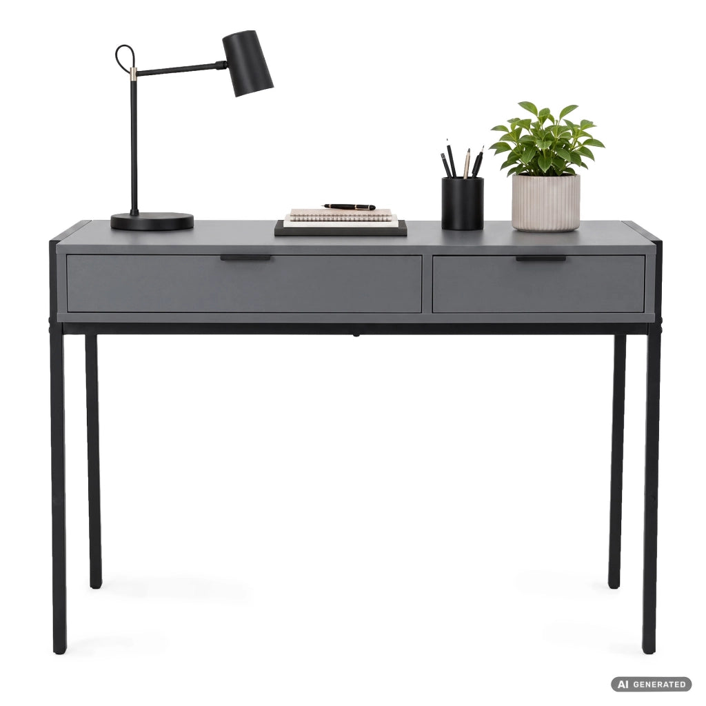 Scrivania industriale per computer Grafite ZENTIA 100 cm 2 cassetti gambe nere