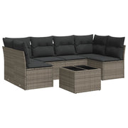 Set Divani da Giardino 7 pz | Set Salotto da Giardino con Cuscini Grigio in Polyrattan