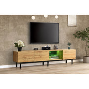 Mobile TV moderno con venatura legno - Zephmum - 175x31x41 cm - Luci LED variabili