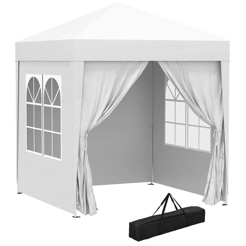 GAZEBO PIEGHEVOLE POP UP 2X2 M CON 4 PARETI RIMOVIBILI IN POLIESTERE E ACCIAIO, BIANCO