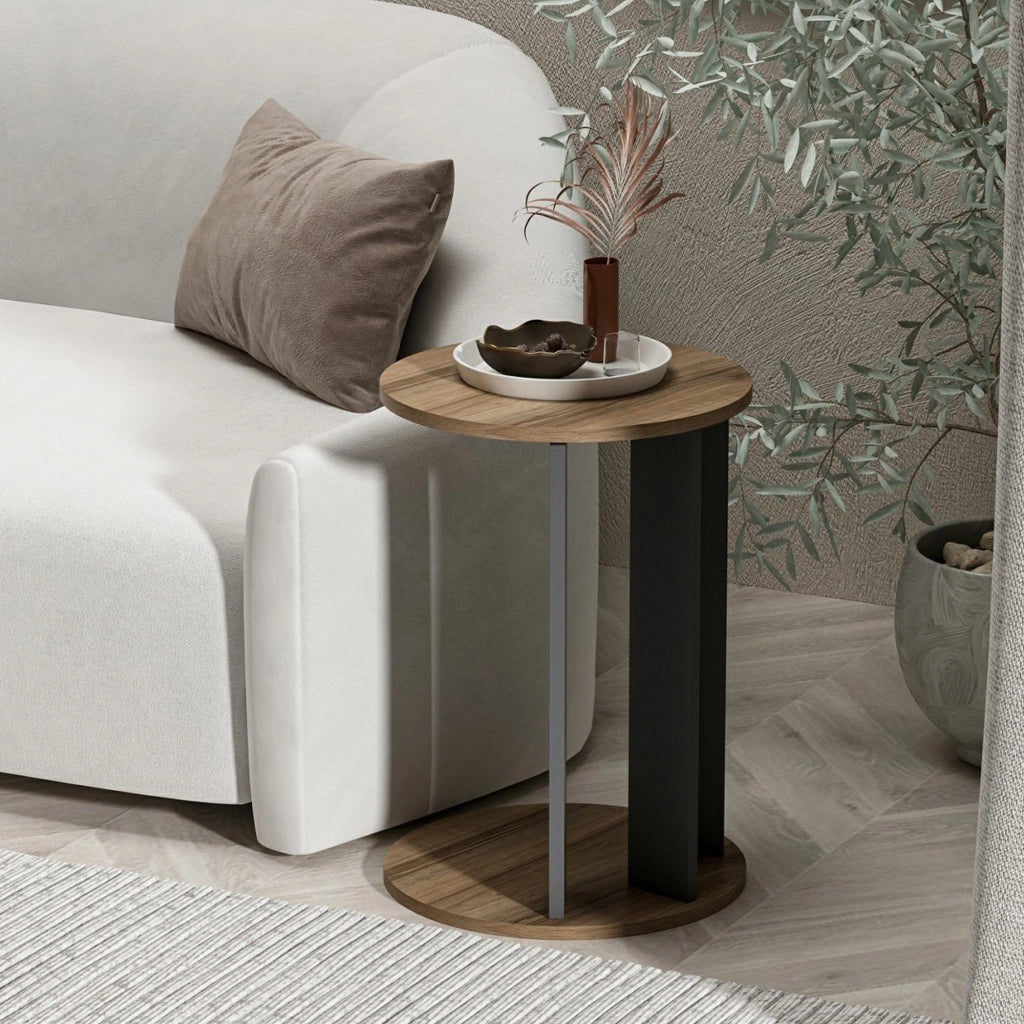 Penango, Tavolino da Salotto Forma Rotondo, 34x34x64h cm Marrone Noce