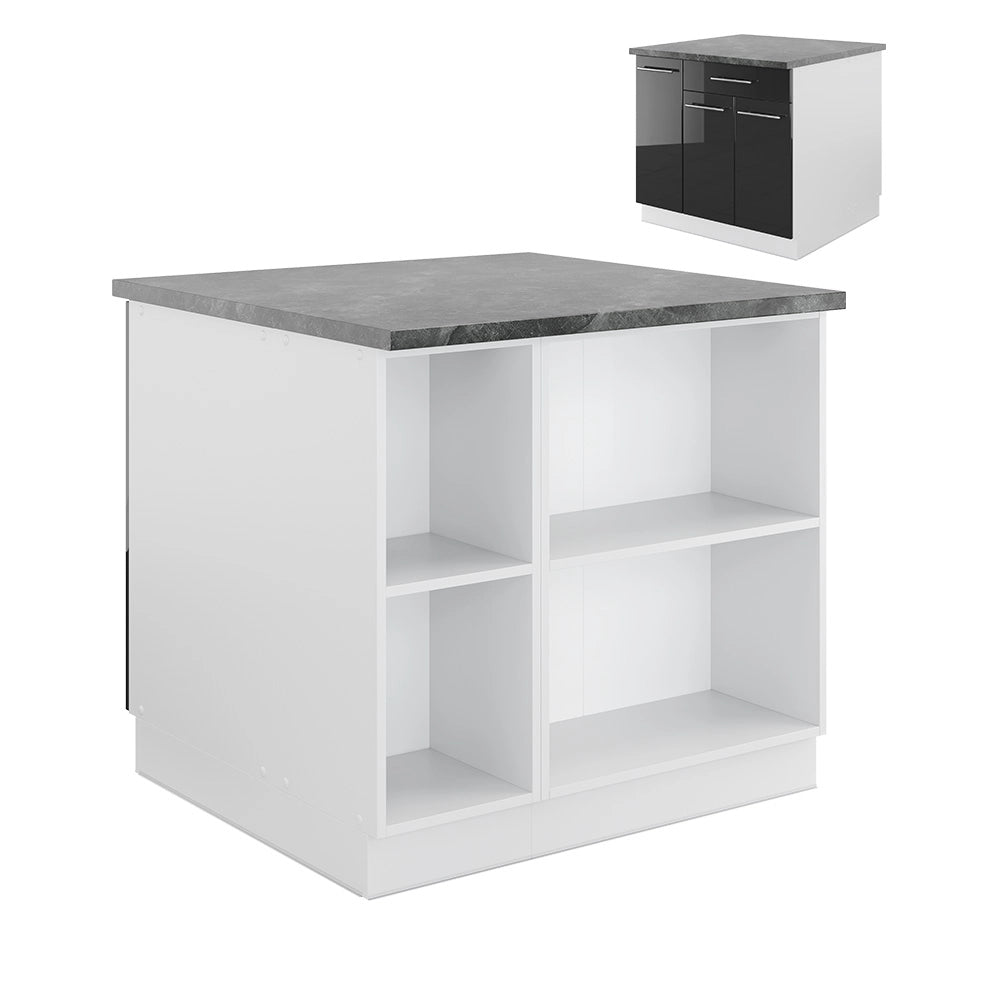 Isola cucina Fame-Line Antracite lucido/Bianco 90 cm con cassetto, senza piano di lavoro Vicco