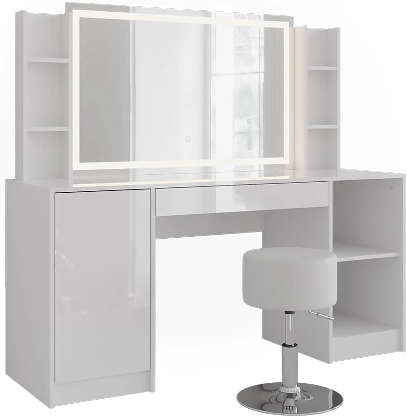 Tavolo da toeletta Sherry, Bianco/bianco lucido, 158.2 cm 5 parti
