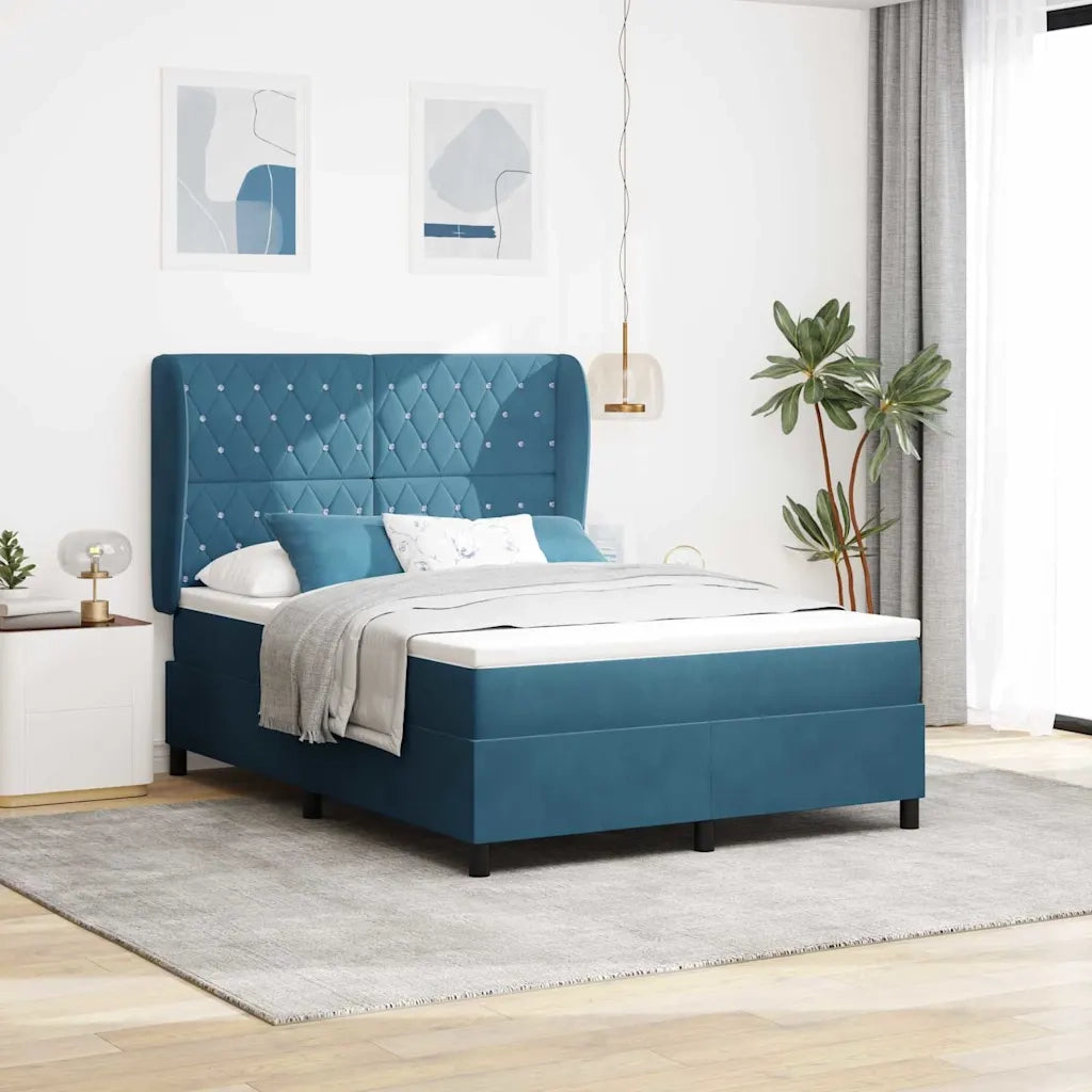 Letto a molle con materasso Blu Scuro 200 x 160 cm Velluto 3340884