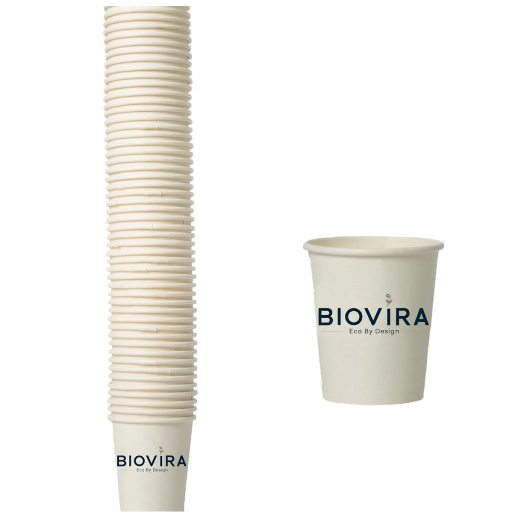 BIOVIRA 50 Bicchieri di Carta da 240 ml Monouso Biodegradabili – Ideali per Acqua e Bevande Calde e Fredde, Alternativa Ecologica ai Bicchieri di Plastica Usa e Getta per Feste e Ufficio