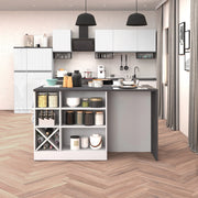 WHOUS Isola da cucina Sole con 1 anta 2 cassetti e 6 vani bianco lucido/report 153x90x91 cm