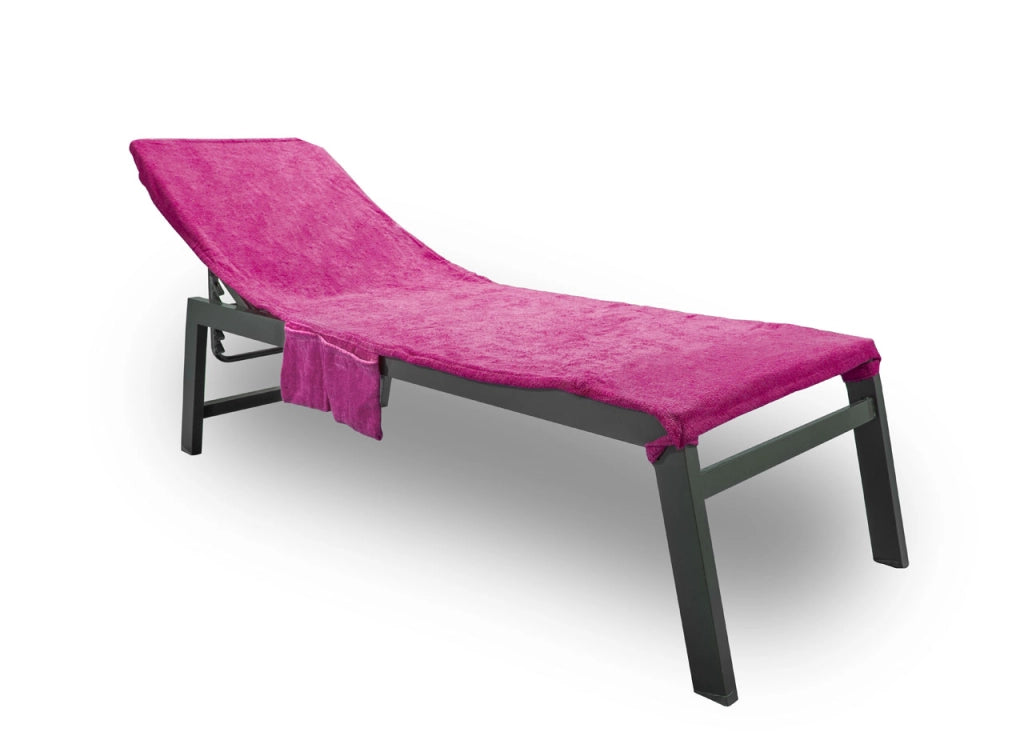Telo Mare Lettino In Spugna Tinta Unita Con Tasche Modello Pool&Beach - Lettino - Fucsia