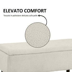 Panca Fondoletto con Vano Contenitore da 47L 95x38x45 cm Rivestimento Bouclé Beige