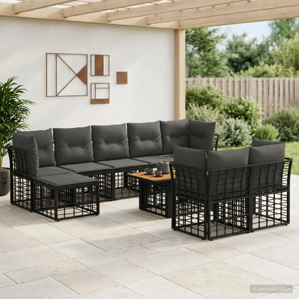 Set Divano da Giardino 10 pz Nero e Grigio scuro polyrattan 3437909