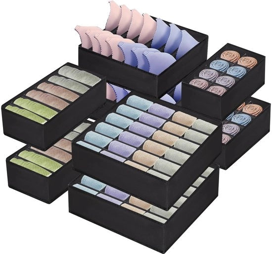 Organizzatore per intimo, pacchetto da 8 pezzi, organizzatore da scarico pieghevole, cassa di stoccaggio per abbigliamento, reggiseni, calze, cravatte, slip, sciarpe.