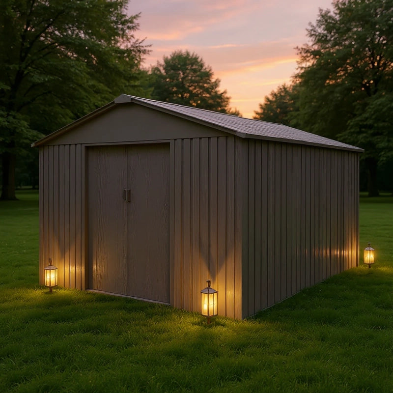 Casetta da giardino in metallo - LEGNO VECCHIO - 9,7 mÂ²