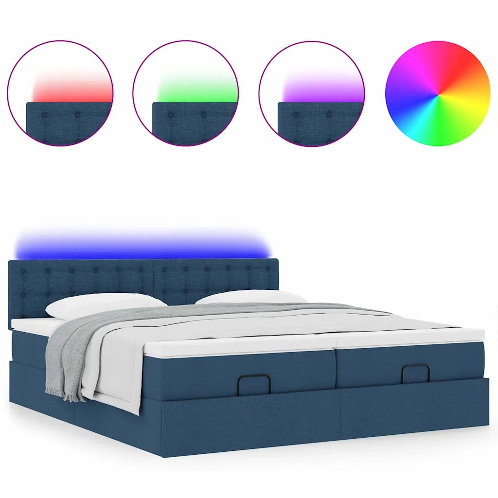 Struttura Letto Pouf con Materassi Blu 200x200 cm in Tessuto