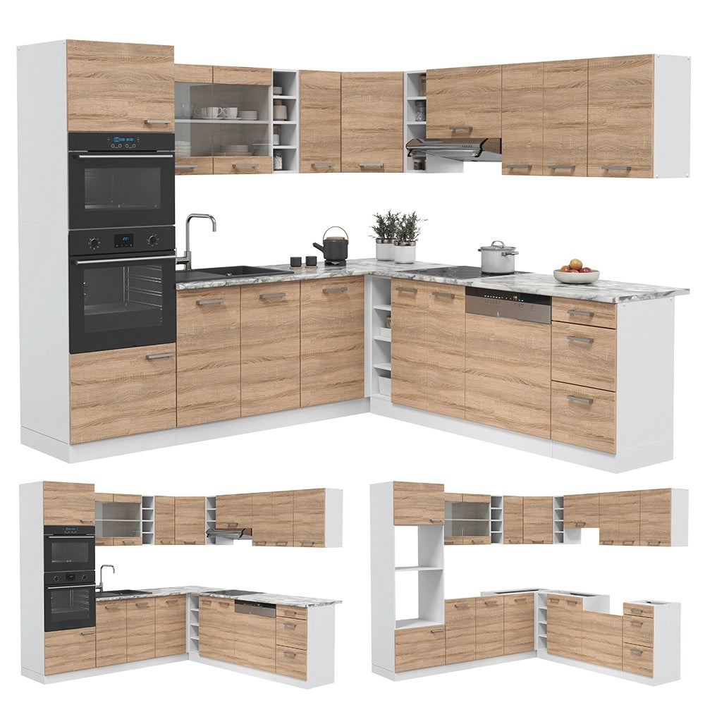 Cucina angolare completa R-Line Sonoma/Bianco 247 x 237 cm senza piano di lavoro Vicco