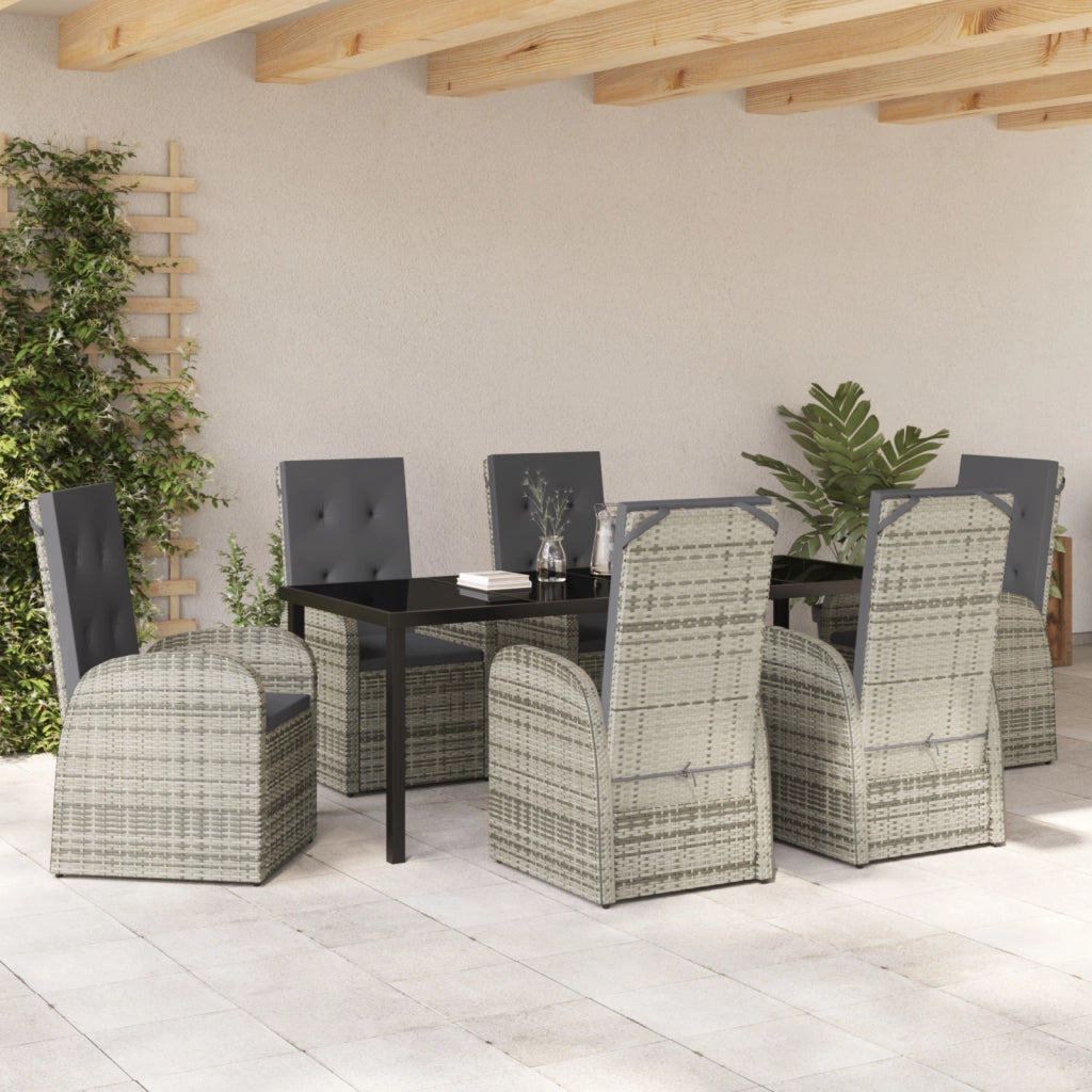 Set da Pranzo da Giardino 7 Pezzi con Cuscini Grigio in Polyrattan