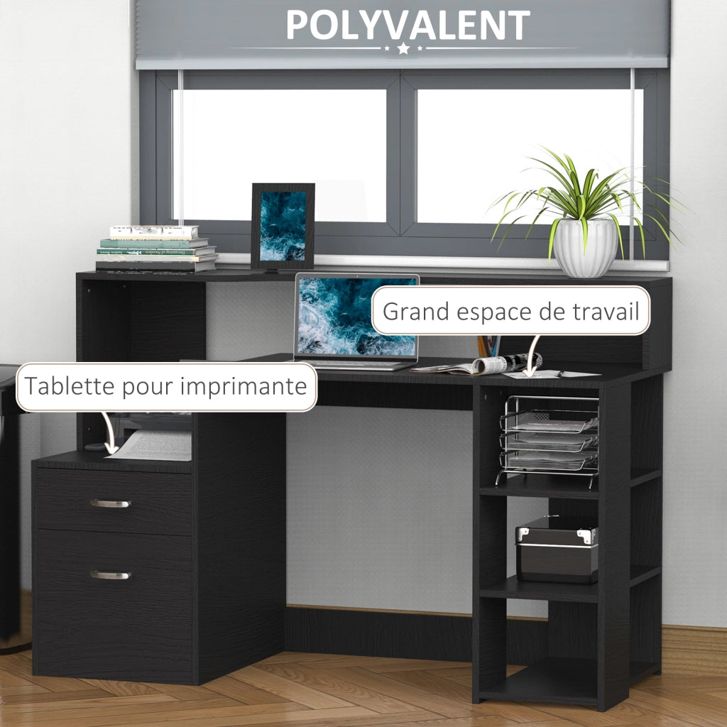 Scrivania computer con 2 cassetti e scaffale ¨C zephmum ¨C nero 137x55x92 cm