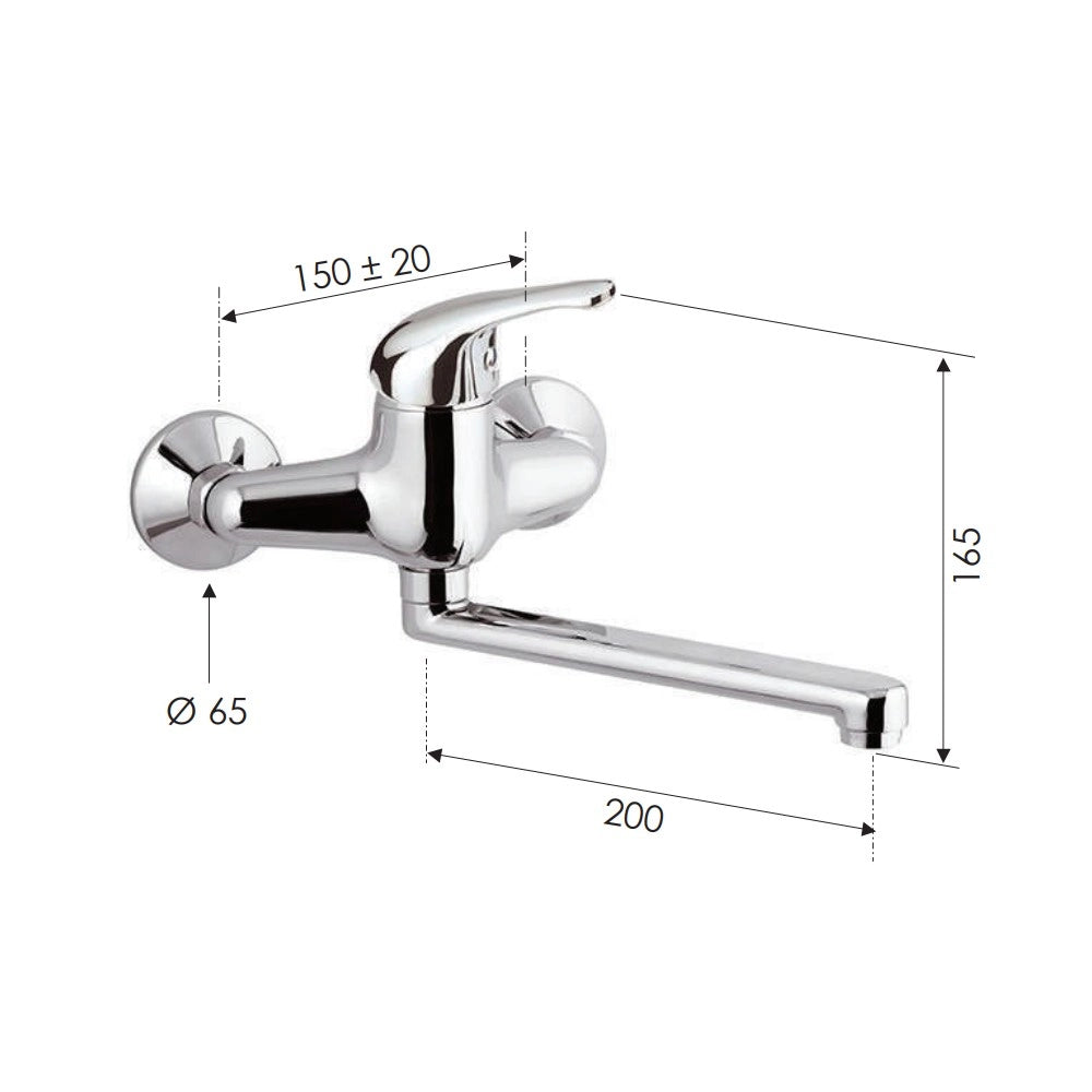 Remer serie kiss miscelatore per lavello monocomando a muro finitura cromata lucida