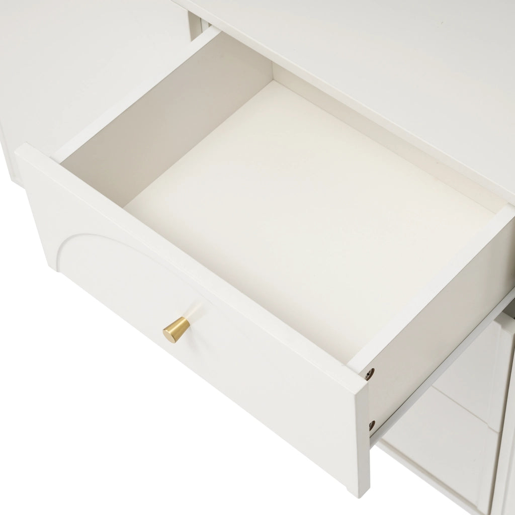 Comodino con 2 ante e 3 cassetti con ripiano regolabile, struttura contenitiva, per camera da letto e soggiorno, bianco crema