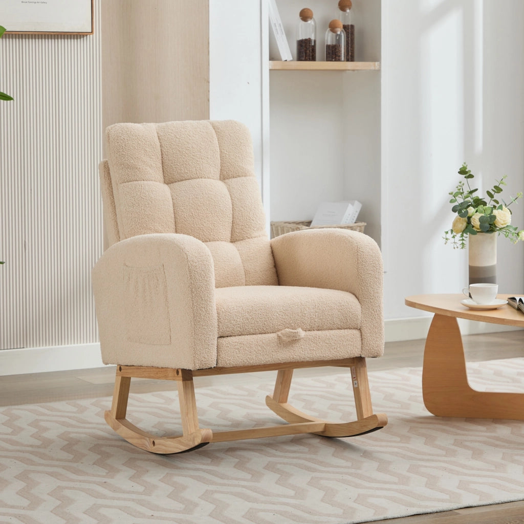 POLTRONA a dondolo 132x50x99 cm Boucle Beige con tasca laterale
