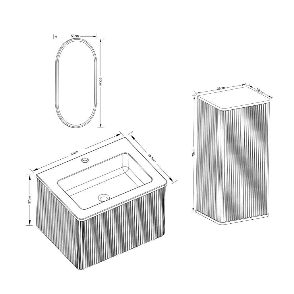 Mobile bagno con lavabo; specchio LED e colonna sospesa con ante e vano contenitore per bagno; finitura rovere