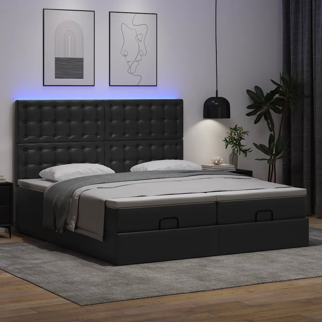 Pouf Letto con Materassi e LED Nero 180x200cm Similpelle 3314503