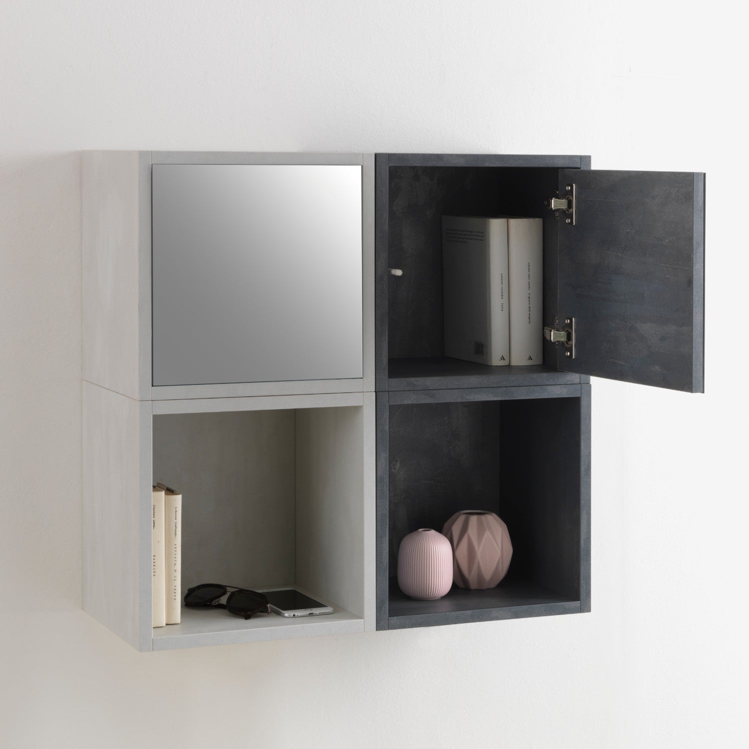 Pensile da Soggiorno 1 Anta 34x27x34 cm Specchio TFT Marte Pietra Blu