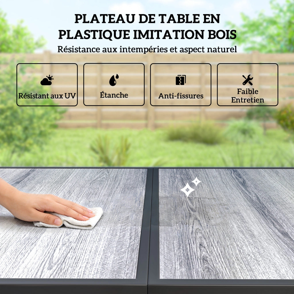 Tavolo da pranzo per esterni con 6 sedie ¨C zephmum ¨C effetto legno, nero