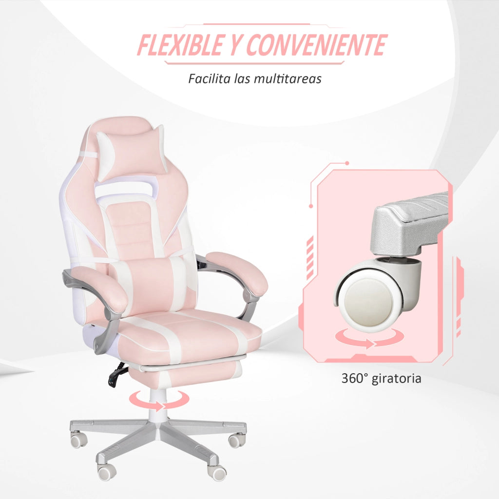 Sedia Gaming Reclinabile con Poggiapiedi e Schienale Regolabile ¨C zephmum ¨C Rosa