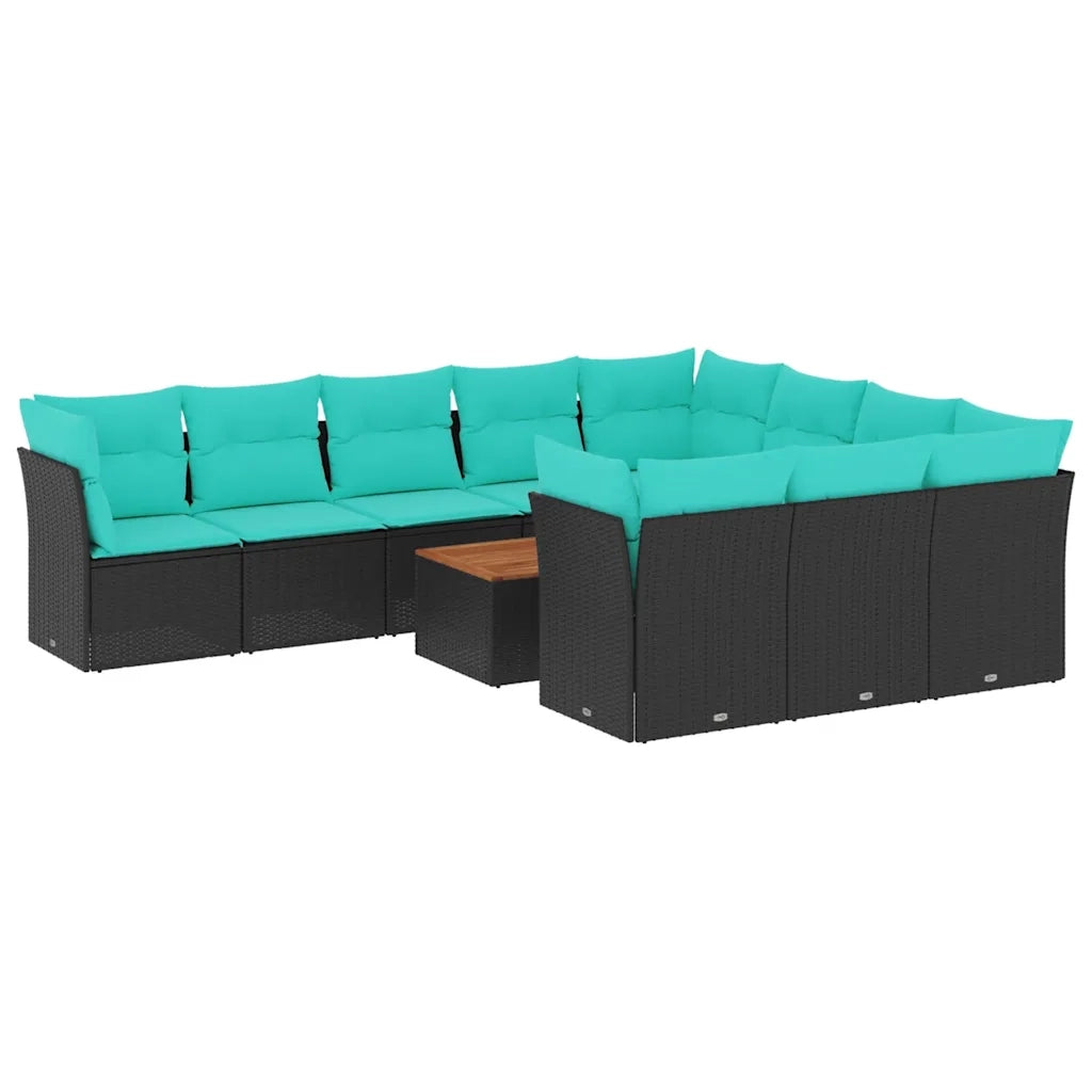 Set Divani da Giardino 11 pz con Cuscini in Polyrattan Nero 3256169