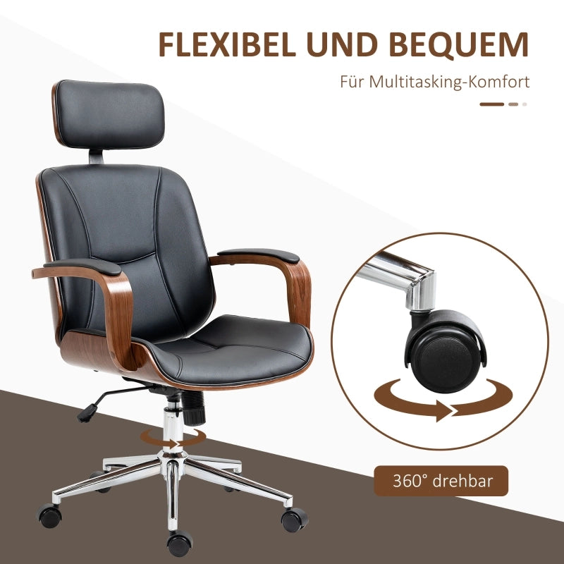 Sedia da ufficio ergonomica con schienale alto e poggiatesta removibile in similpelle nera 66 × 65 × 115-125 cm