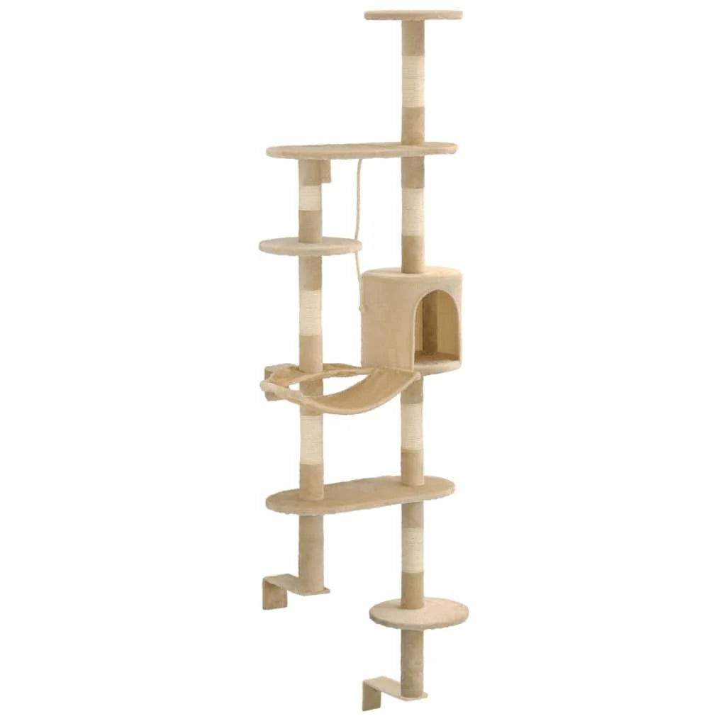 Tiragraffi albero per gatti cuccia per gatti giocattolo peluche sisal montaggio a parete 194 cm beige 3702056