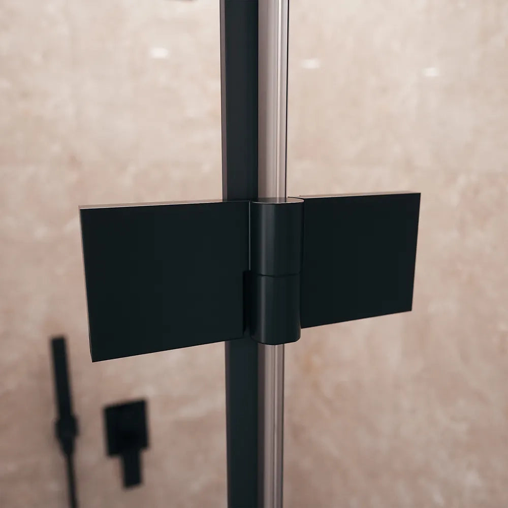 Porta doccia 80cm apertura a libro lato destro con profili nero opaco e vetro da 8mm trasparente h195 | Fiji