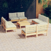 Set Salotto da Giardino 9 pz con Cuscini Crema in Legno di Pino 3096046