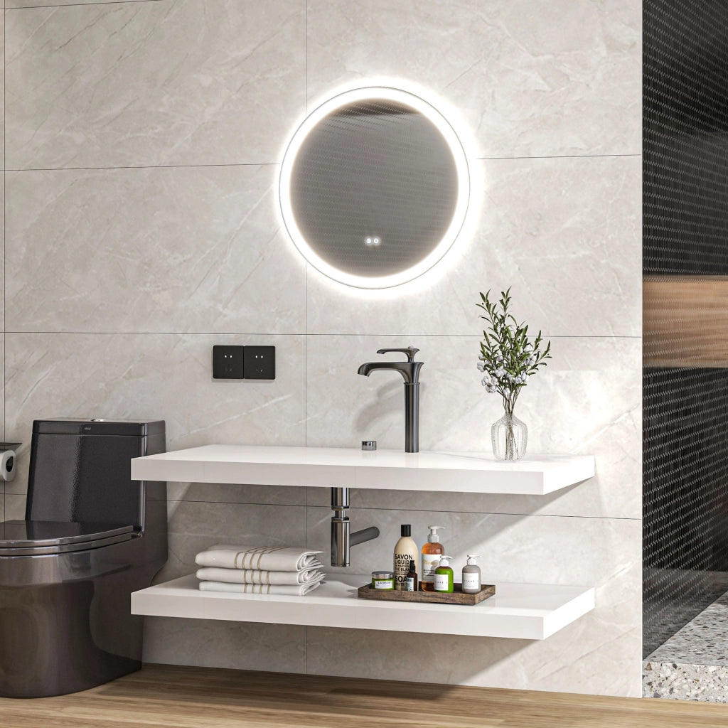 Specchio da bagno LED rotondo con illuminazione 3 colori ¨C zephmum ¨C 70 cm bianco argento