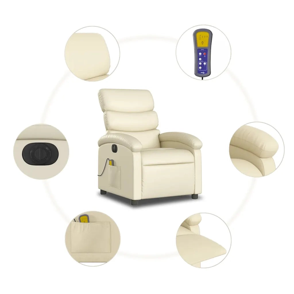 Poltrona Massaggiante | Sedia Relax Elettrica Reclinabile Crema Similpelle