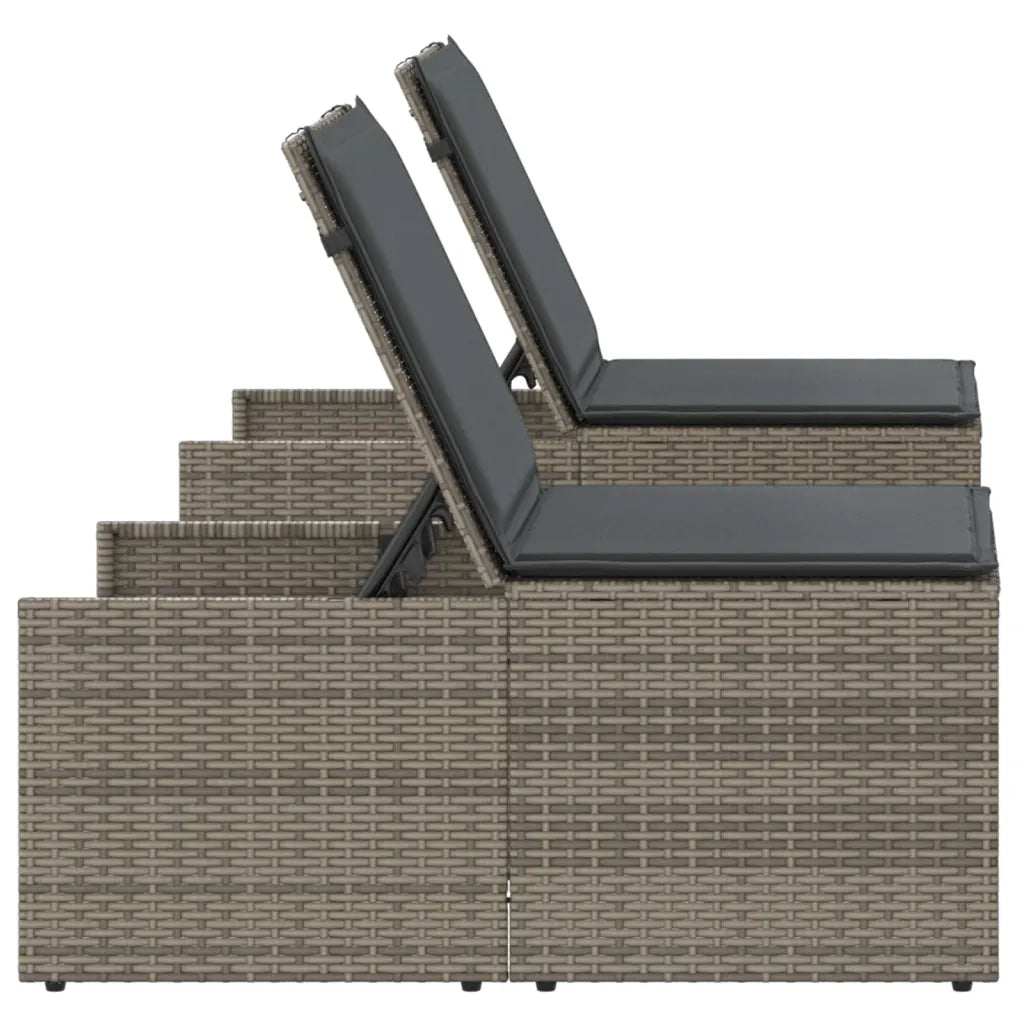 Lettini prendisole 2 pz con tavolo grigio in polyrattan 368424