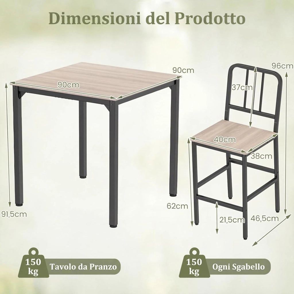 Set da Pranzo per 4 Persone, Set Cucina Bar 5 Pezzi con Superficie in Finto Marmo, Tavolo Quadrato in Legno e 4 Sgabelli Alti per Angolo Colazione e Sala da Pranzo (Grigio)