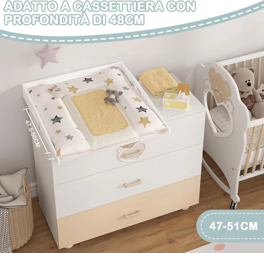 WOLTU Fasciatoio per Cassettiera, in MDF, 70x75x10 cm, Piano Fasciatoio per Neonati, Adatto a Comò con Profondità 47,5-50 cm e Larghezza ≥ 70 cm, Fissaggio con Staffe Metalliche, Bianco