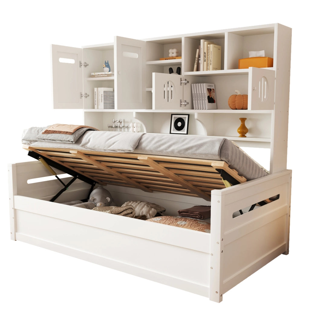Divano letto multifunzione 90x200 cm con vano contenitore e letto idraulico; bianco