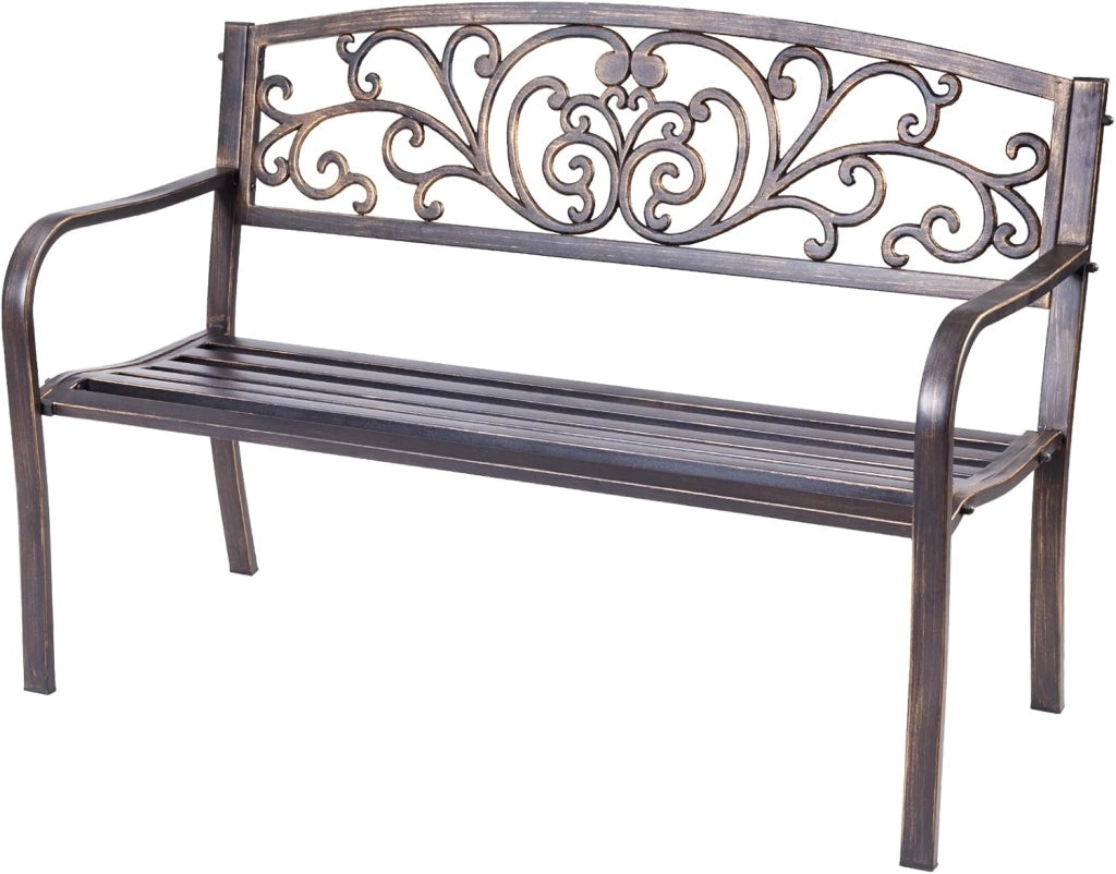 Panchina da Giardino in Metallo e Ferro, Portata fino a 280 kg, Resistente alle Intemperie, Panchina Da Esterno e Interno per Balcone, Cortile, Terrazza, 127 x 60 x 85 cm