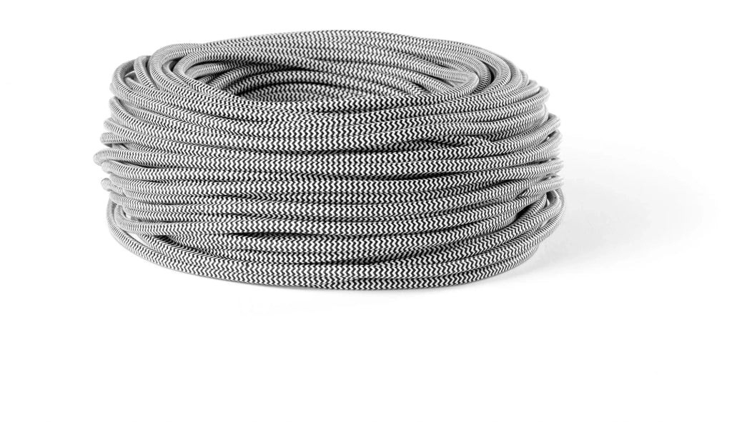 Rolla 50 mt cavo elettrico 2x0,75 mm rivestito in tessuto bianca e nera