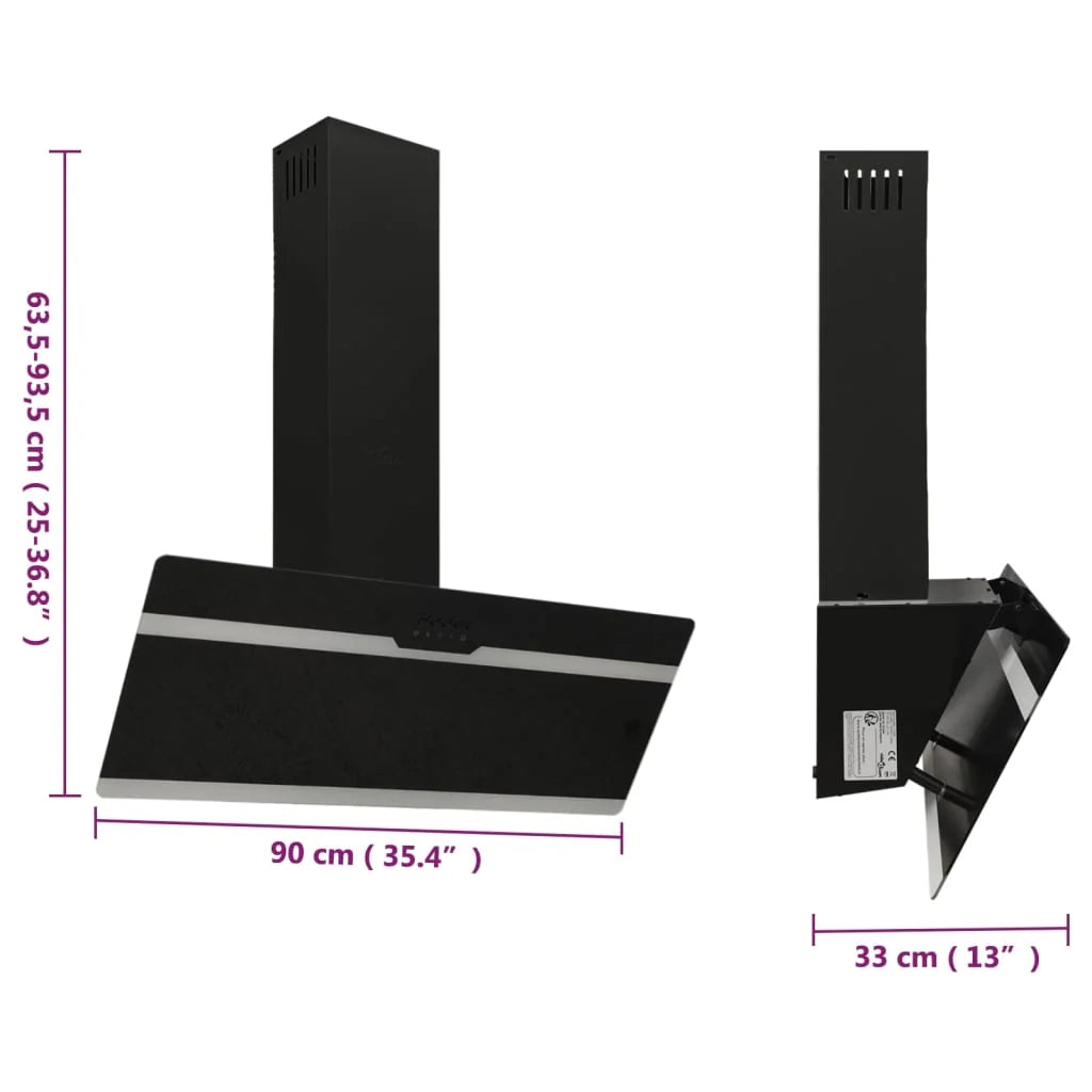 Cappa parete 90 cm acciaio e vetro temperato nero 02_0005851