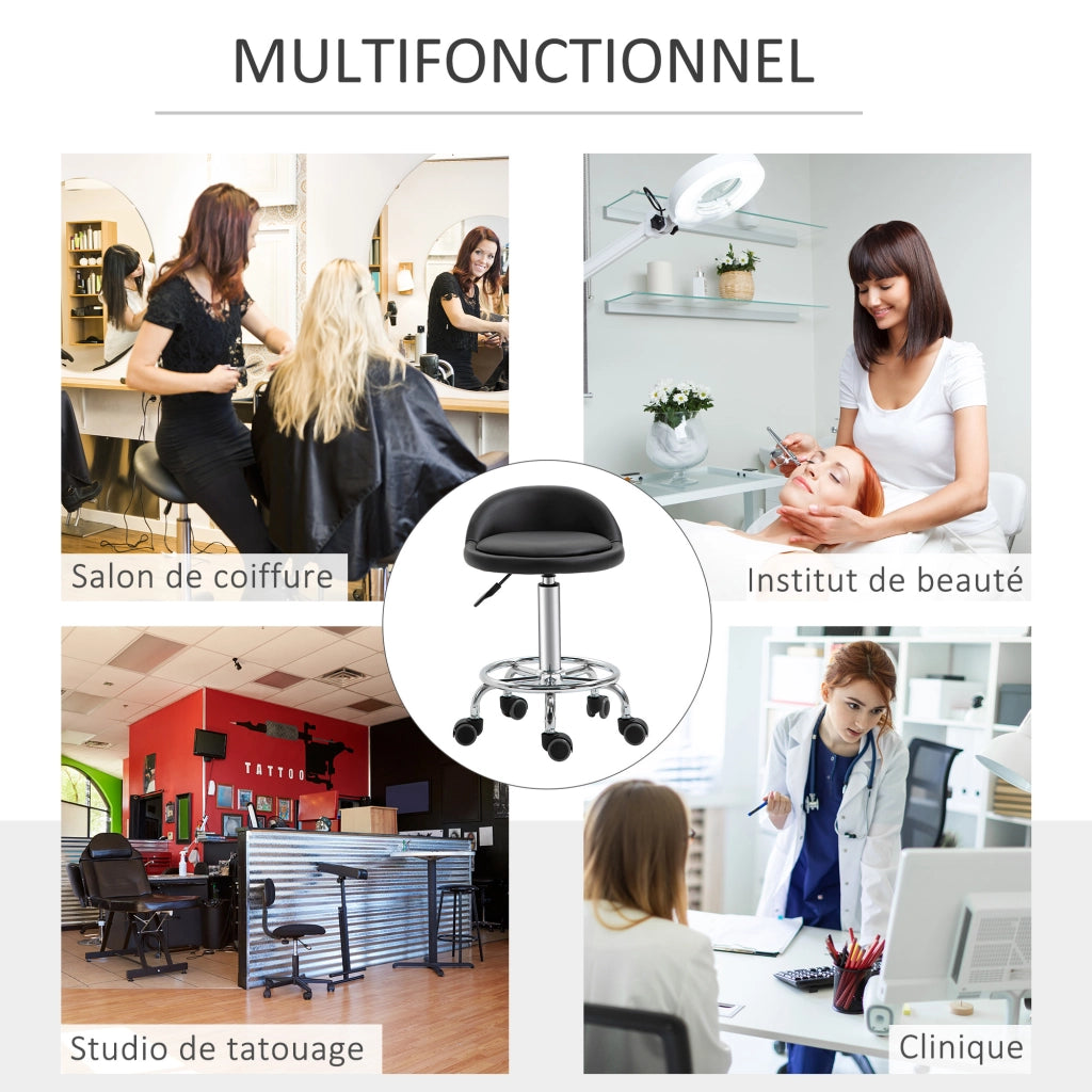 Sgabello con rotelle girevole 360¡ã ¨C Minimal ¨C nero metallo cromo regolabile 47-62 cm