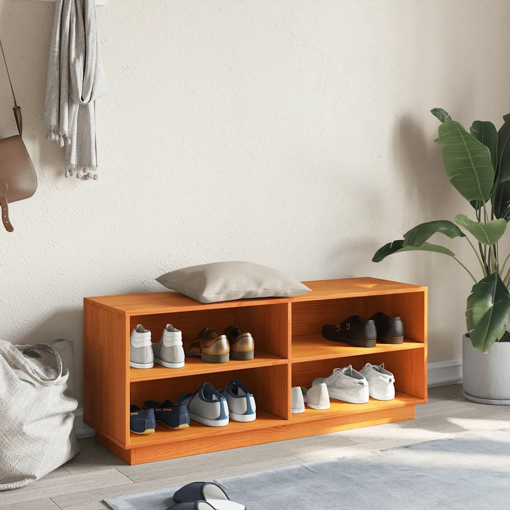 Scarpiera | Mobile per scarpe Marrone Cera 110x34x45 cm in Legno Massello di Pino