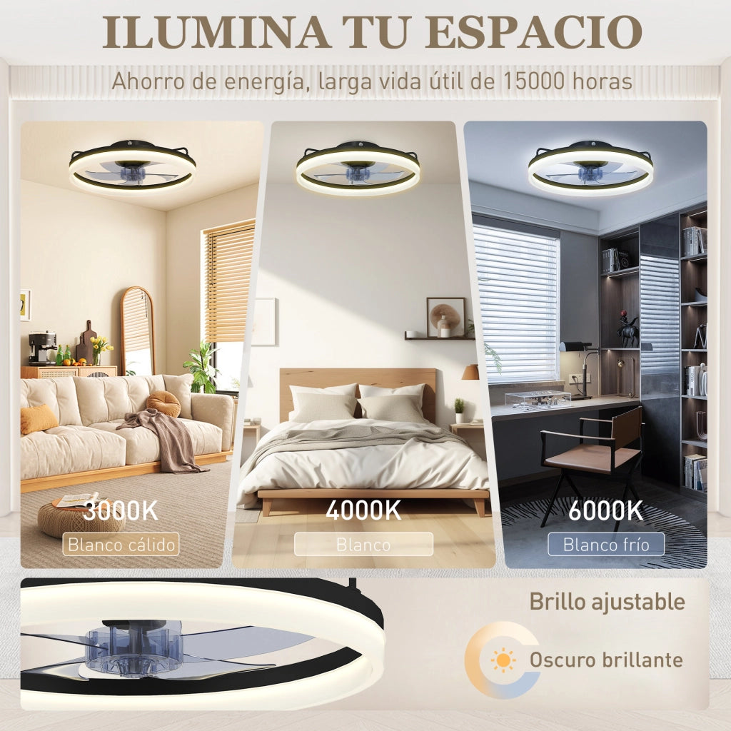 Ventilatore a Soffitto con Luce LED 40W DC Reversibile Telecomando 6 Velocit¨¤ 3 Colori Timer ¨C Minimal ¨C Nero